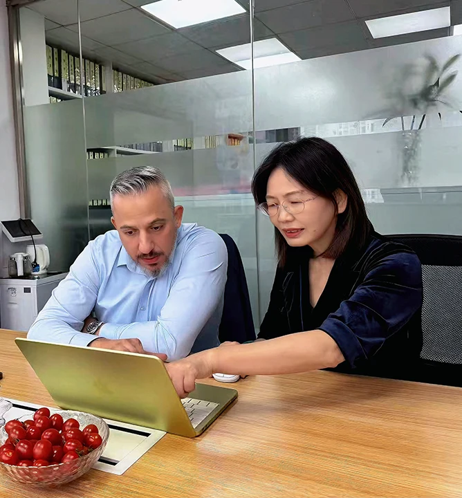 Kerui consultant and client reviewing a project together on a laptop
